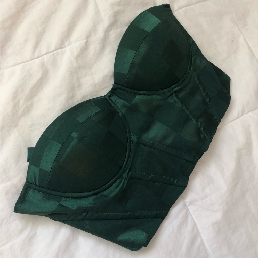 Green Checkd Lace up Corset